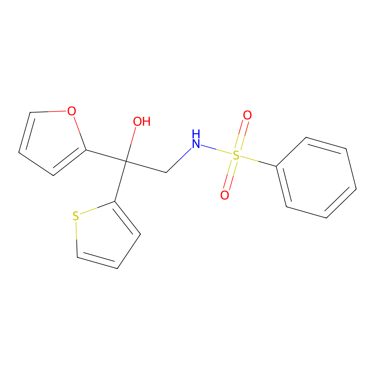 N-(2-(furan-2-yl)-2-hydroxy-2-(thiophen-2-yl)ethyl)benzenesulfonamide molecular structure, CAS 2034399-64-7