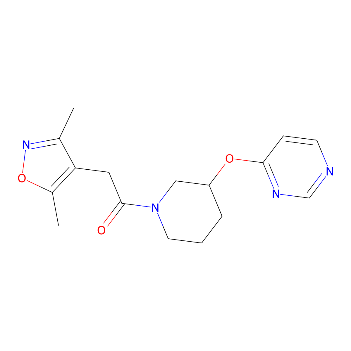 2-(3,5-Dimethylisoxazol-4-yl)-1-(3-(pyrimidin-4-yloxy)piperidin-1-yl)ethanone molecular structure, CAS 2034399-68-1