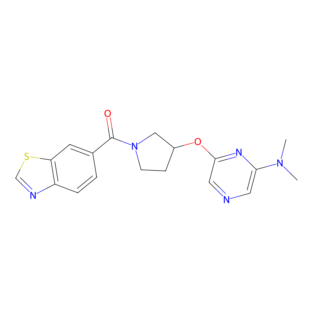 Benzo[d]thiazol-6-yl(3-((6-(dimethylamino)pyrazin-2-yl)oxy)pyrrolidin-1-yl)methanone molecular structure, CAS 2034399-69-2