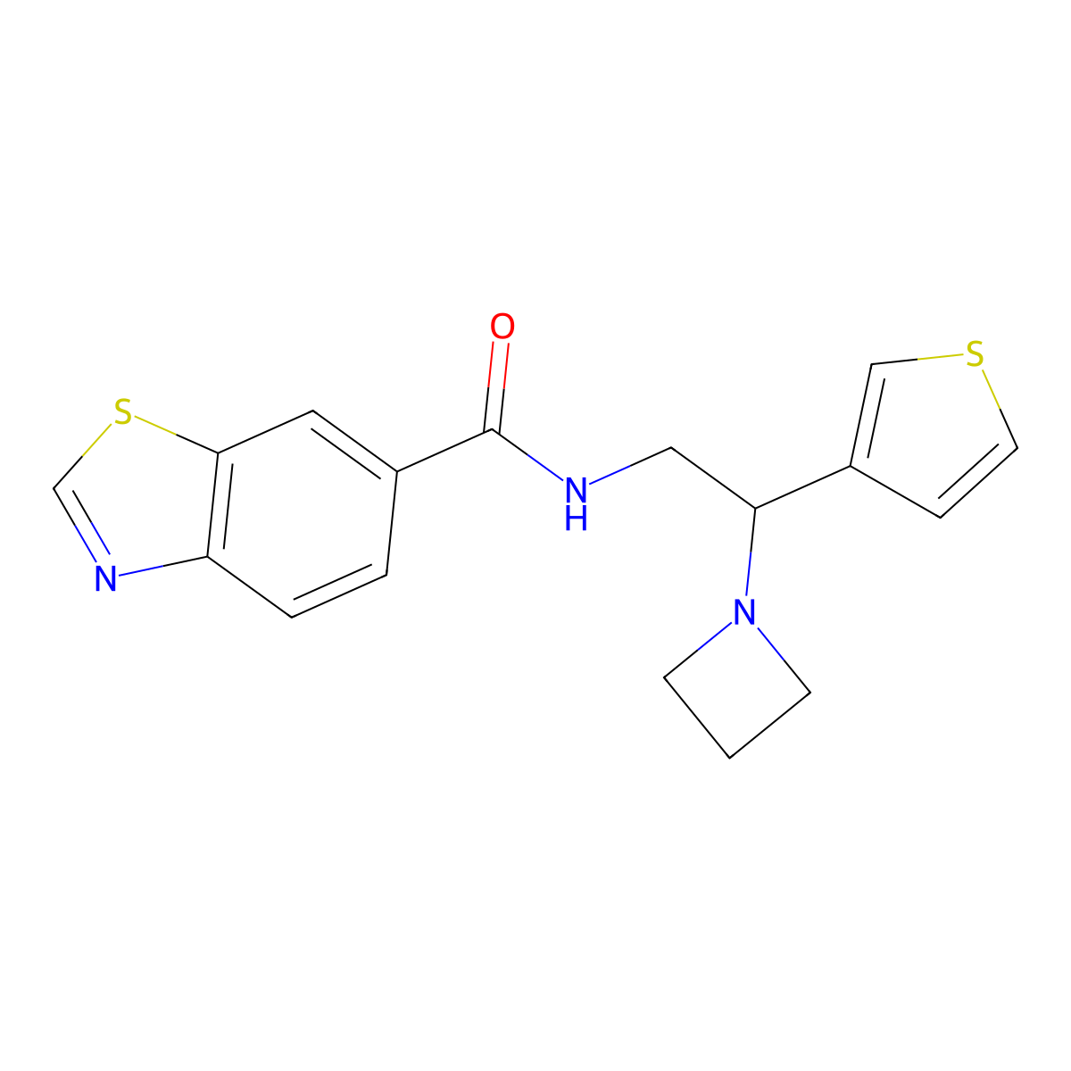 N-(2-(azetidin-1-yl)-2-(thiophen-3-yl)ethyl)benzo[d]thiazole-6-carboxamide molecular structure, CAS 2034399-70-5