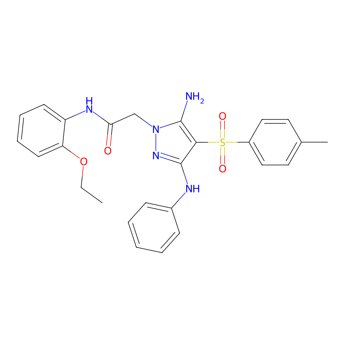 2-(5-amino-3-(phenylamino)-4-tosyl-1H-pyrazol-1-yl)-N-(2-ethoxyphenyl)acetamide molecular structure, CAS 2034399-73-8