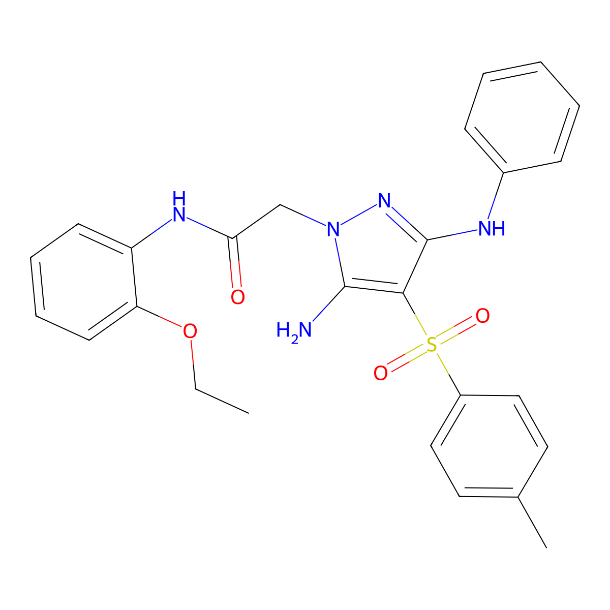 2-(5-amino-3-(phenylamino)-4-tosyl-1H-pyrazol-1-yl)-N-(2-ethoxyphenyl)acetamide molecular structure, CAS 2034399-73-8