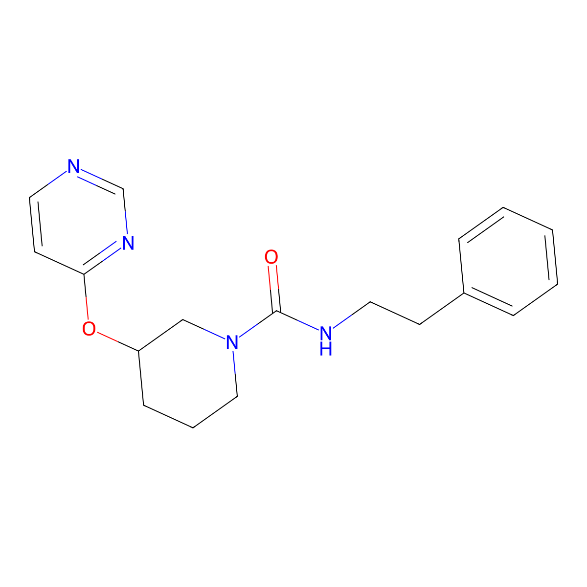 N-phenethyl-3-(pyrimidin-4-yloxy)piperidine-1-carboxamide molecular structure, CAS 2034399-75-0