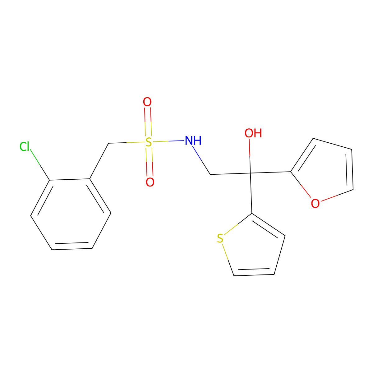 1-(2-chlorophenyl)-N-(2-(furan-2-yl)-2-hydroxy-2-(thiophen-2-yl)ethyl)methanesulfonamide molecular structure, CAS 2034399-76-1