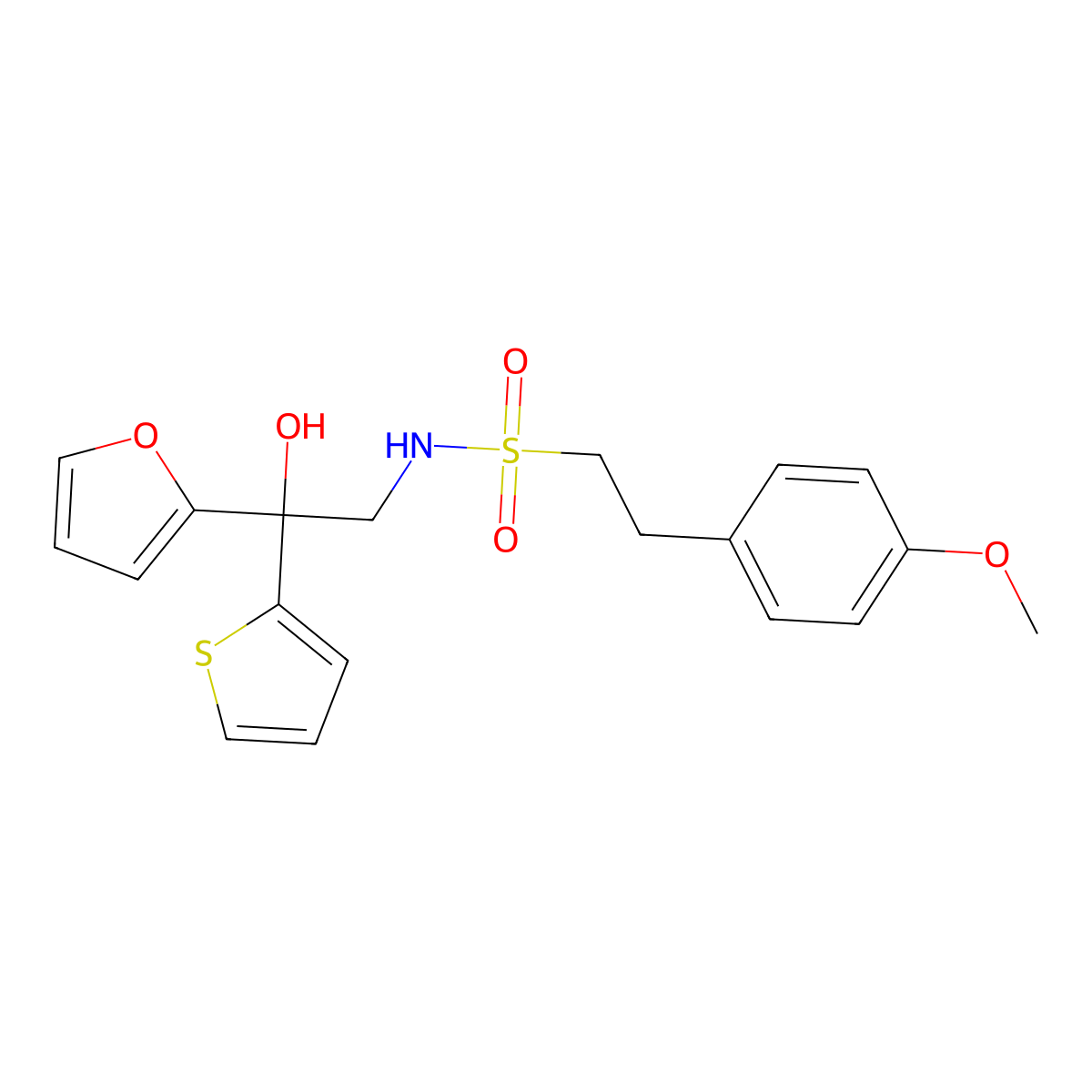 N-(2-(furan-2-yl)-2-hydroxy-2-(thiophen-2-yl)ethyl)-2-(4-methoxyphenyl)ethanesulfonamide molecular structure, CAS 2034399-80-7