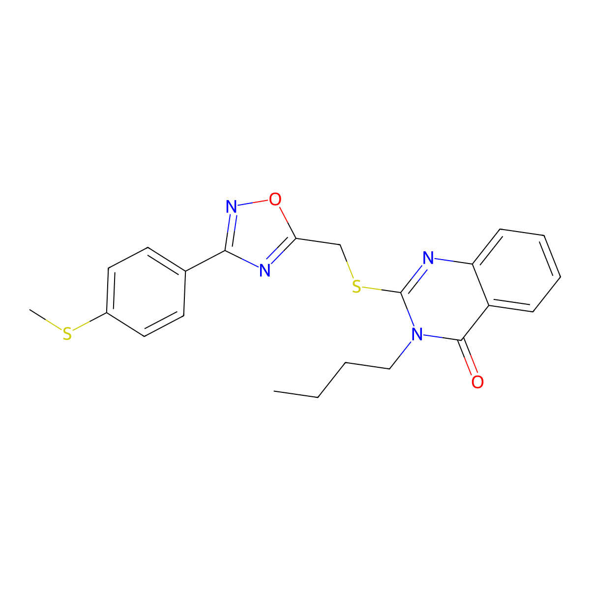 3-butyl-2-(((3-(4-(methylthio)phenyl)-1,2,4-oxadiazol-5-yl)methyl)thio)quinazolin-4(3H)-one molecular structure, CAS 2034399-82-9