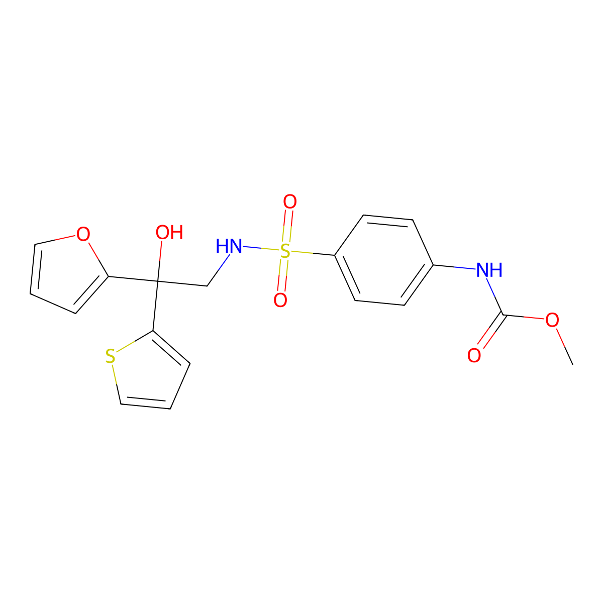 methyl (4-(N-(2-(furan-2-yl)-2-hydroxy-2-(thiophen-2-yl)ethyl)sulfamoyl)phenyl)carbamate molecular structure, CAS 2034399-88-5