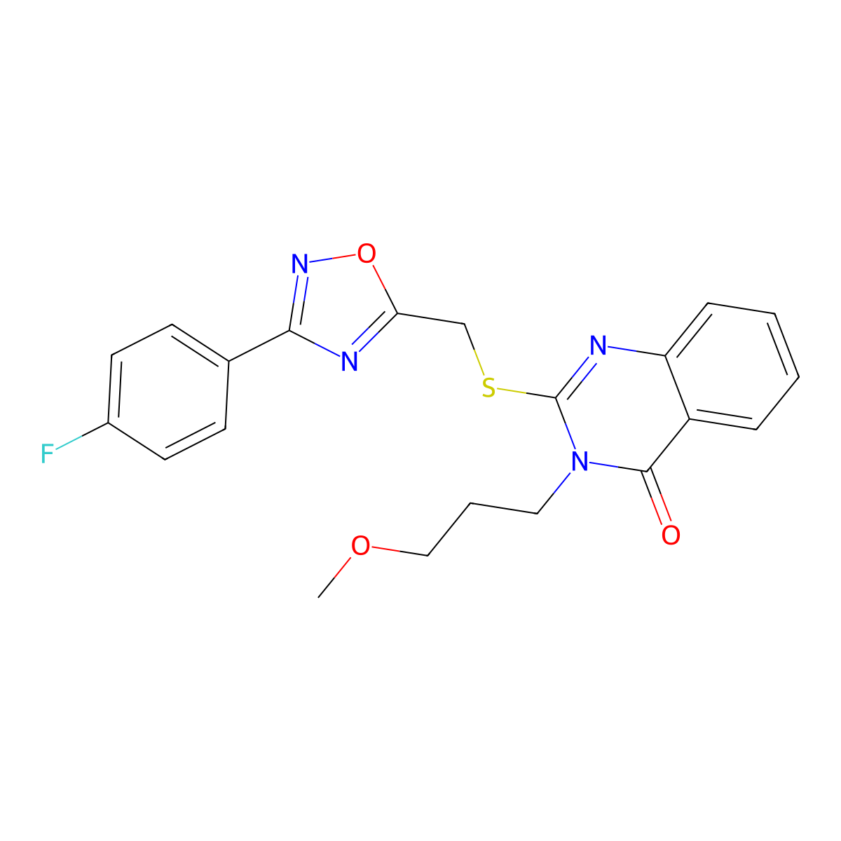 2-(((3-(4-fluorophenyl)-1,2,4-oxadiazol-5-yl)methyl)thio)-3-(3-methoxypropyl)quinazolin-4(3H)-one molecular structure, CAS 2034399-89-6