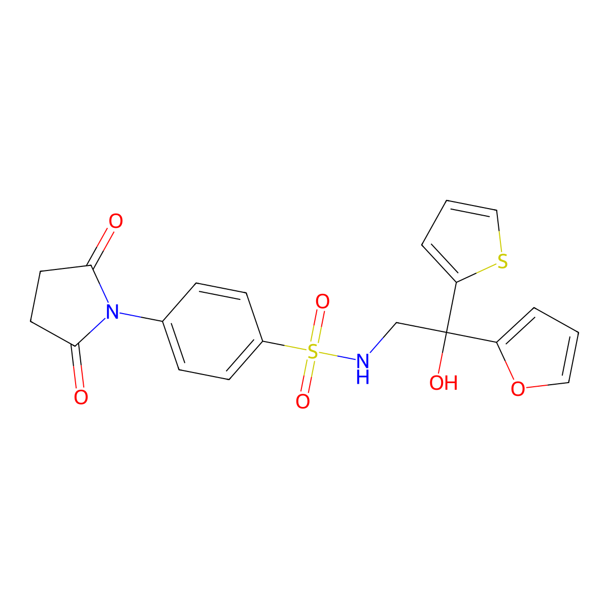 4-(2,5-dioxopyrrolidin-1-yl)-N-(2-(furan-2-yl)-2-hydroxy-2-(thiophen-2-yl)ethyl)benzenesulfonamide molecular structure, CAS 2034399-95-4