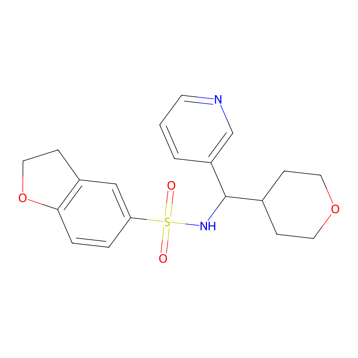N-(pyridin-3-yl(tetrahydro-2H-pyran-4-yl)methyl)-2,3-dihydrobenzofuran-5-sulfonamide molecular structure, CAS 2034399-96-5