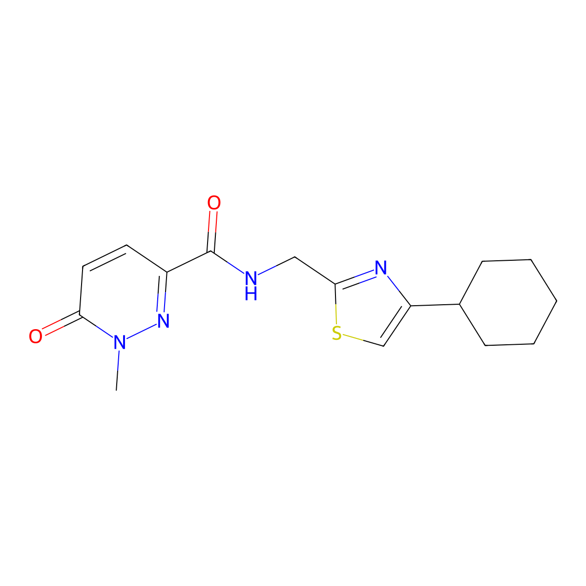N-((4-cyclohexylthiazol-2-yl)methyl)-1-methyl-6-oxo-1,6-dihydropyridazine-3-carboxamide molecular structure, CAS 2034399-97-6