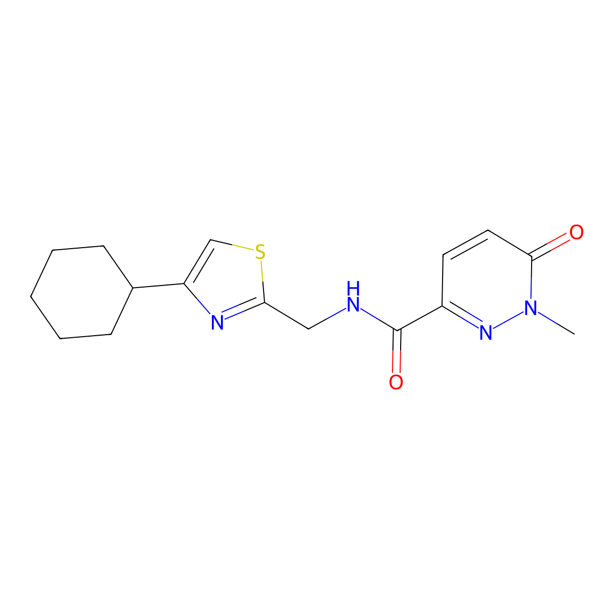 N-((4-cyclohexylthiazol-2-yl)methyl)-1-methyl-6-oxo-1,6-dihydropyridazine-3-carboxamide molecular structure, CAS 2034399-97-6