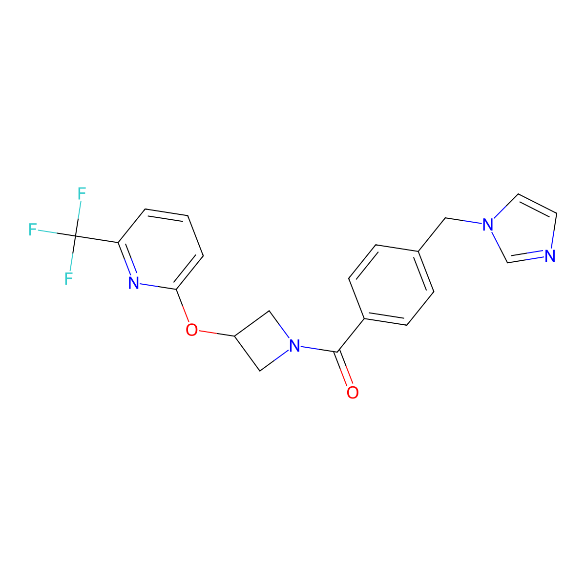(4-((1H-imidazol-1-yl)methyl)phenyl)(3-((6-(trifluoromethyl)pyridin-2-yl)oxy)azetidin-1-yl)methanone molecular structure, CAS 2034399-99-8