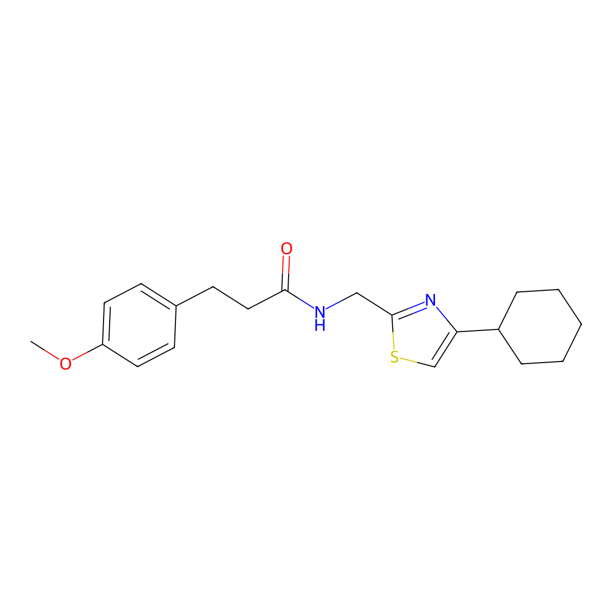 N-((4-cyclohexylthiazol-2-yl)methyl)-3-(4-methoxyphenyl)propanamide molecular structure, CAS 2034400-28-5