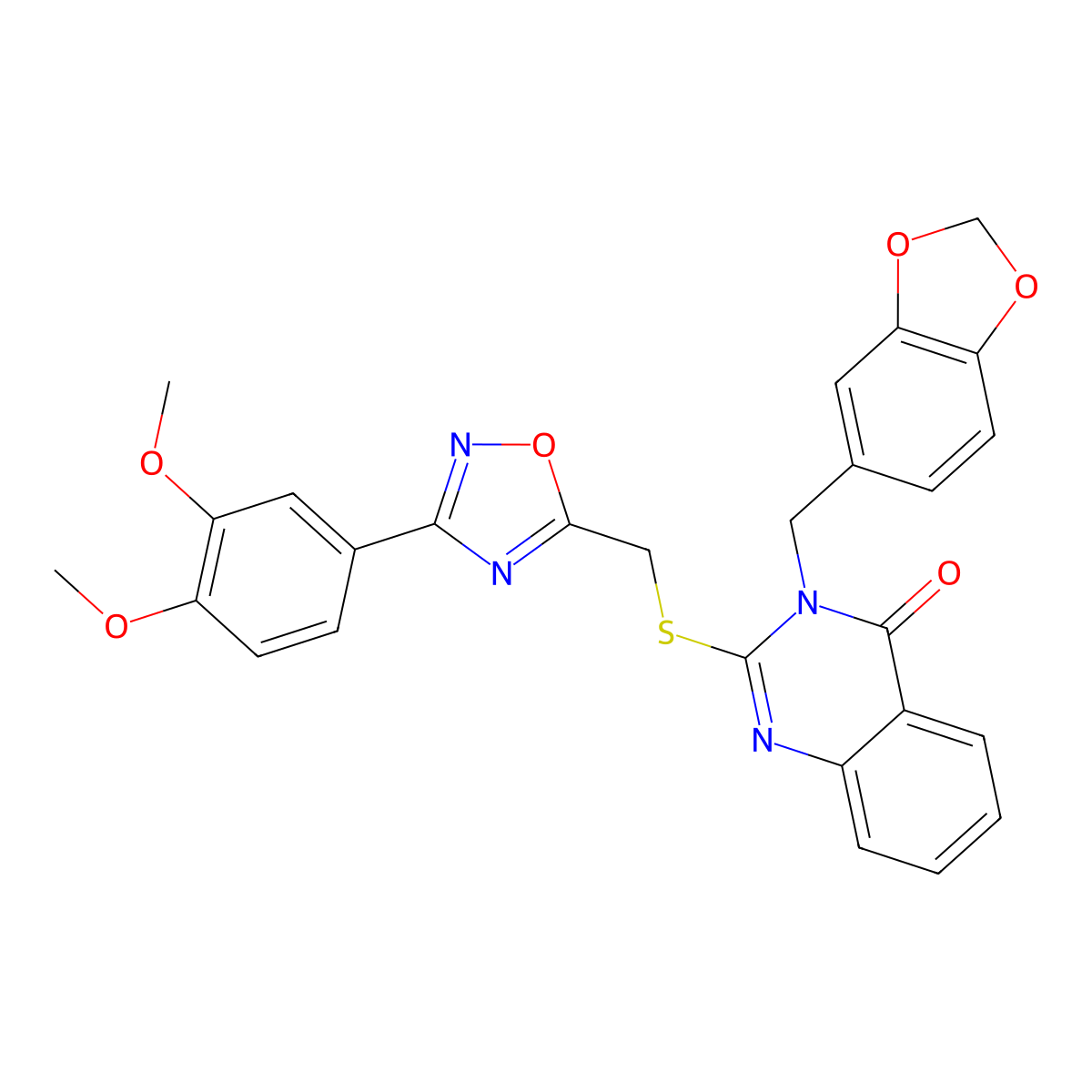 3-(benzo[d][1,3]dioxol-5-ylmethyl)-2-(((3-(3,4-dimethoxyphenyl)-1,2,4-oxadiazol-5-yl)methyl)thio)quinazolin-4(3H)-one molecular structure, CAS 2034400-29-6
