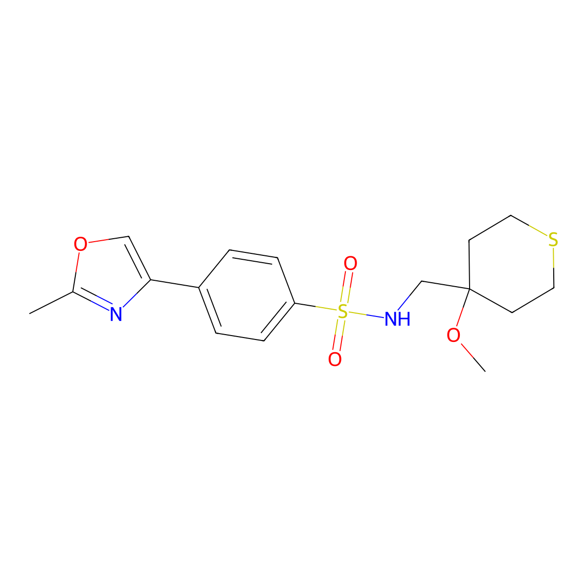 N-((4-methoxytetrahydro-2H-thiopyran-4-yl)methyl)-4-(2-methyloxazol-4-yl)benzenesulfonamide molecular structure, CAS 2034400-34-3