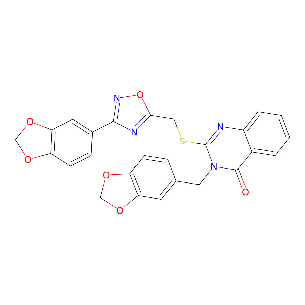 2-(((3-(benzo[d][1,3]dioxol-5-yl)-1,2,4-oxadiazol-5-yl)methyl)thio)-3-(benzo[d][1,3]dioxol-5-ylmethyl)quinazolin-4(3H)-one molecular structure, CAS 2034400-36-5