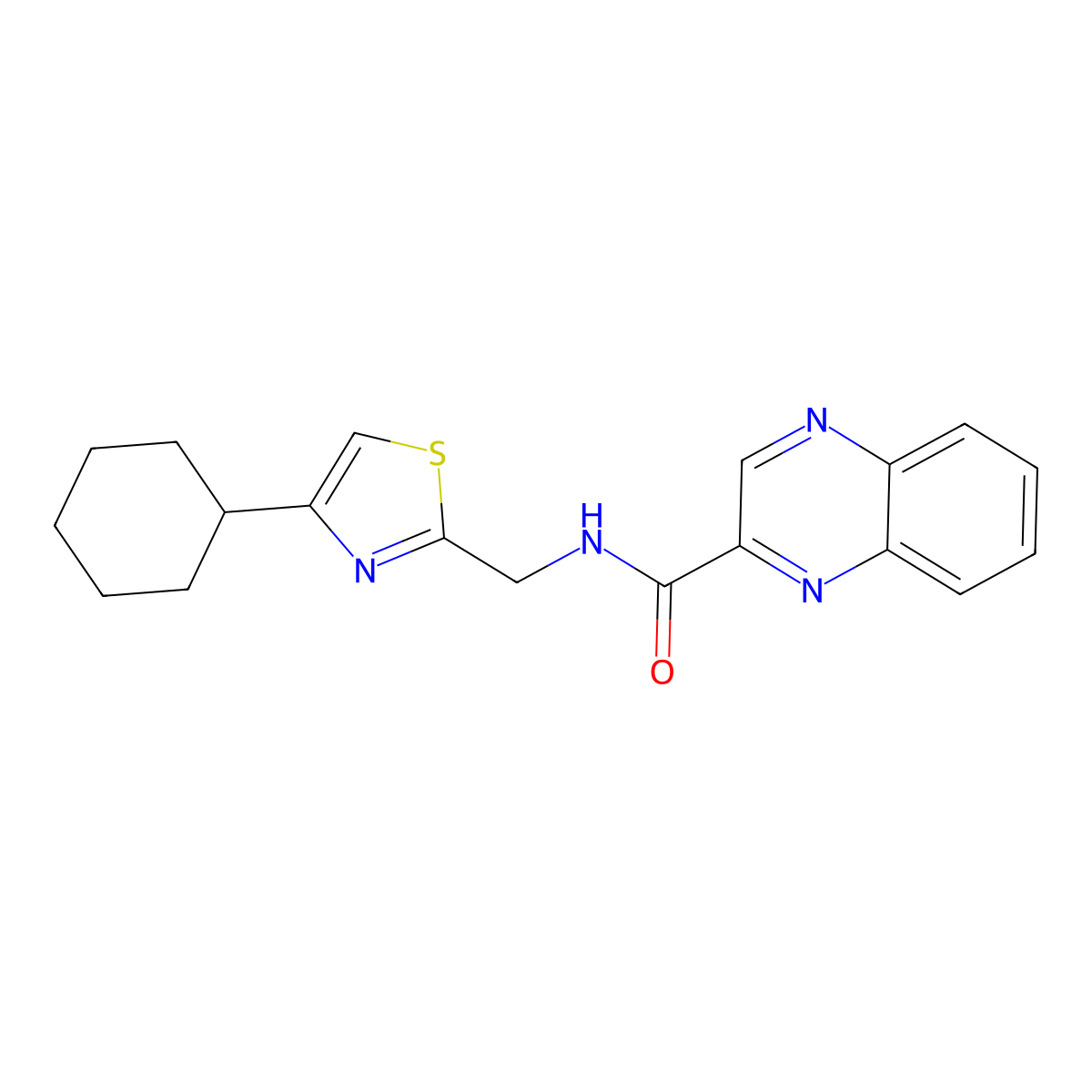 N-((4-cyclohexylthiazol-2-yl)methyl)quinoxaline-2-carboxamide molecular structure, CAS 2034400-41-2