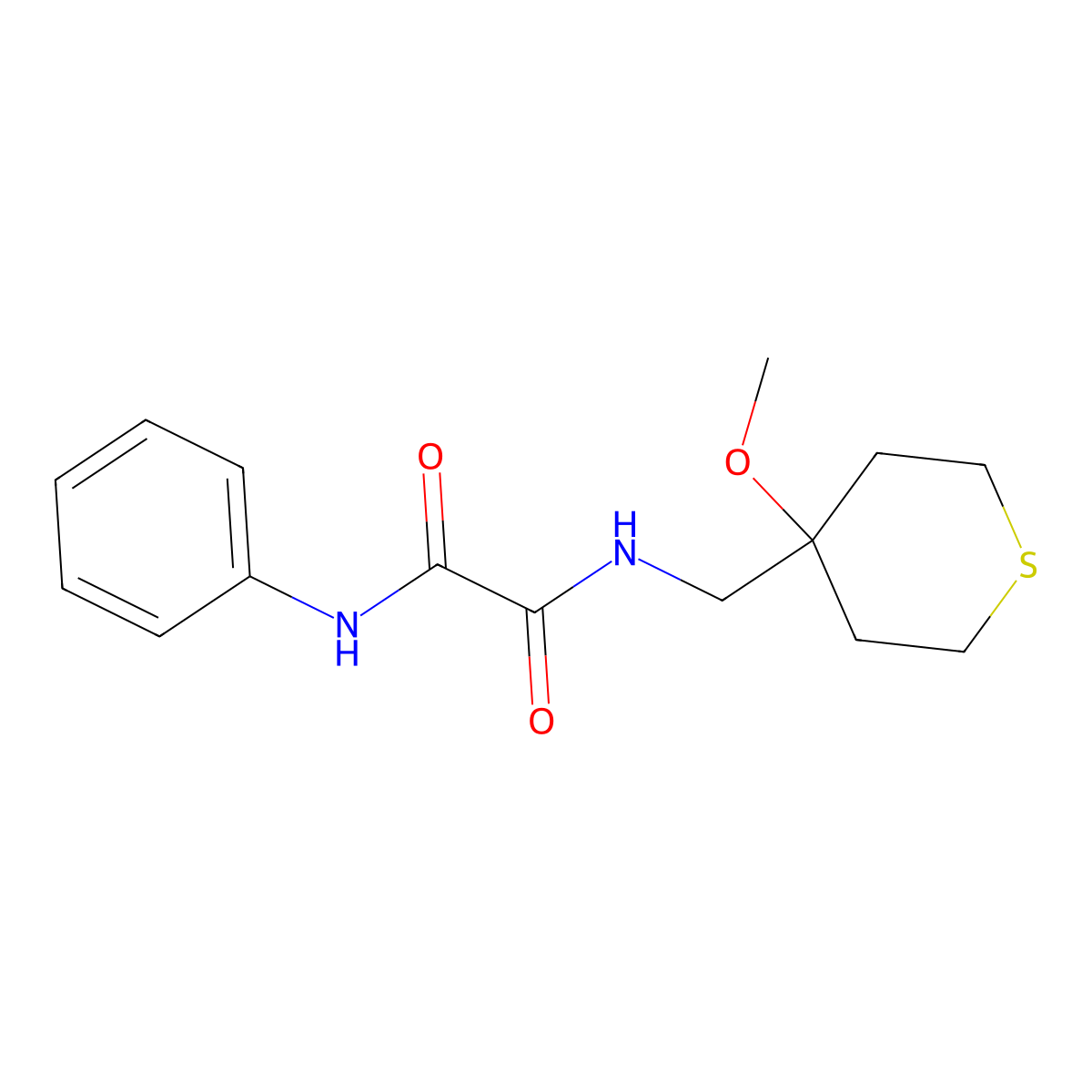 N1-((4-methoxytetrahydro-2H-thiopyran-4-yl)methyl)-N2-phenyloxalamide molecular structure, CAS 2034400-43-4