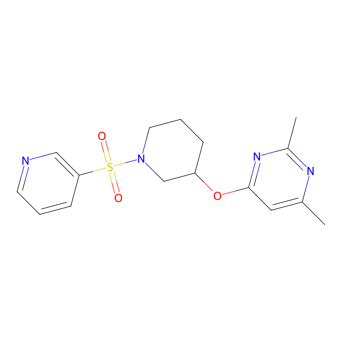 2,4-Dimethyl-6-((1-(pyridin-3-ylsulfonyl)piperidin-3-yl)oxy)pyrimidine molecular structure, CAS 2034400-44-5