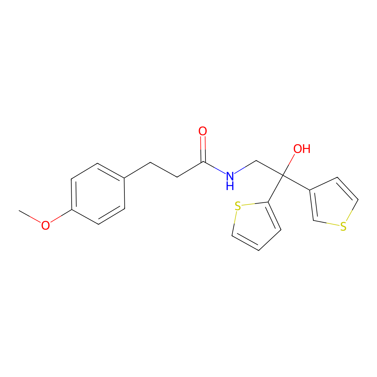 N-(2-hydroxy-2-(thiophen-2-yl)-2-(thiophen-3-yl)ethyl)-3-(4-methoxyphenyl)propanamide molecular structure, CAS 2034400-47-8