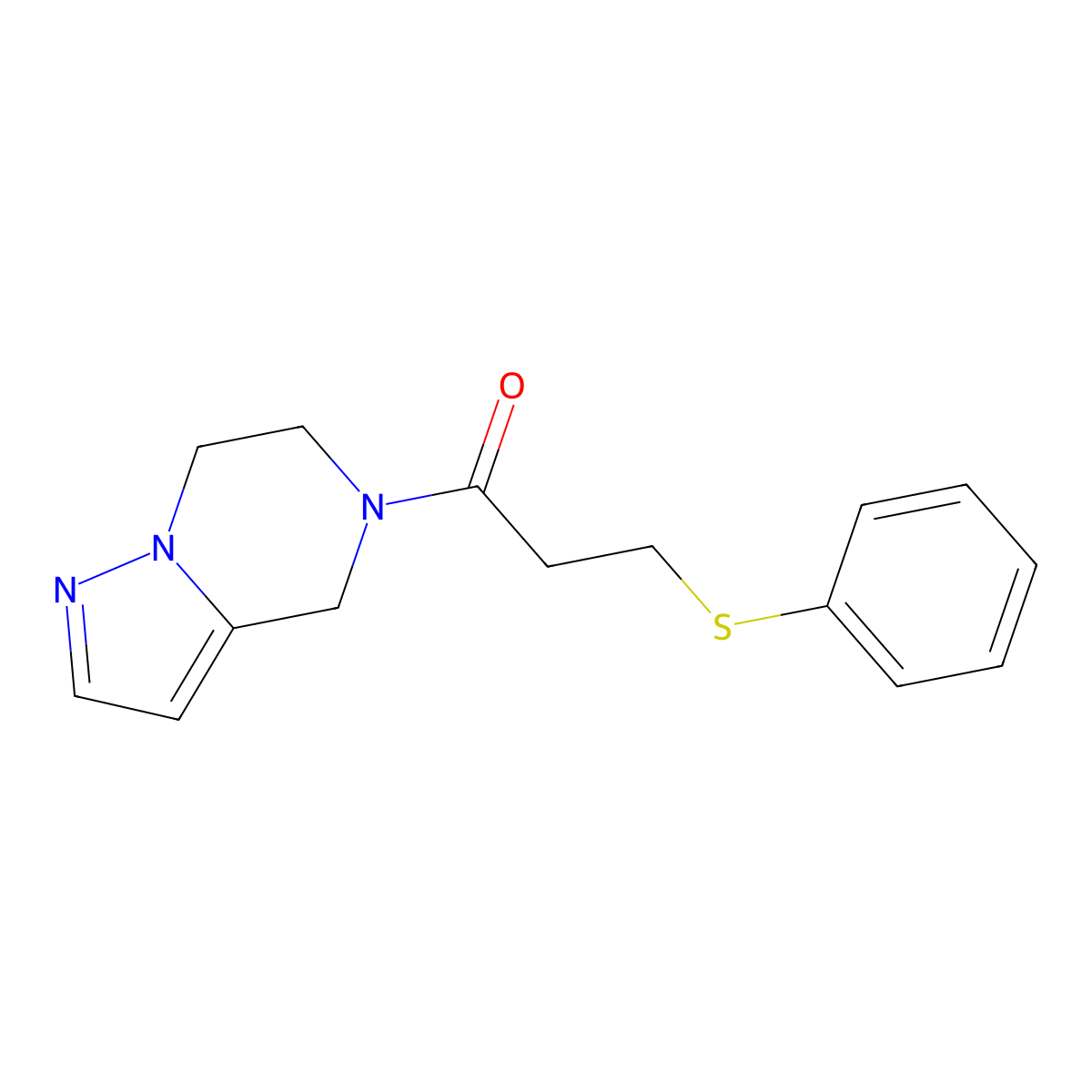 1-(6,7-dihydropyrazolo[1,5-a]pyrazin-5(4H)-yl)-3-(phenylthio)propan-1-one molecular structure, CAS 2034400-50-3