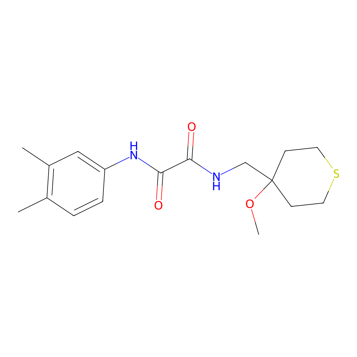 N1-(3,4-dimethylphenyl)-N2-((4-methoxytetrahydro-2H-thiopyran-4-yl)methyl)oxalamide molecular structure, CAS 2034400-51-4