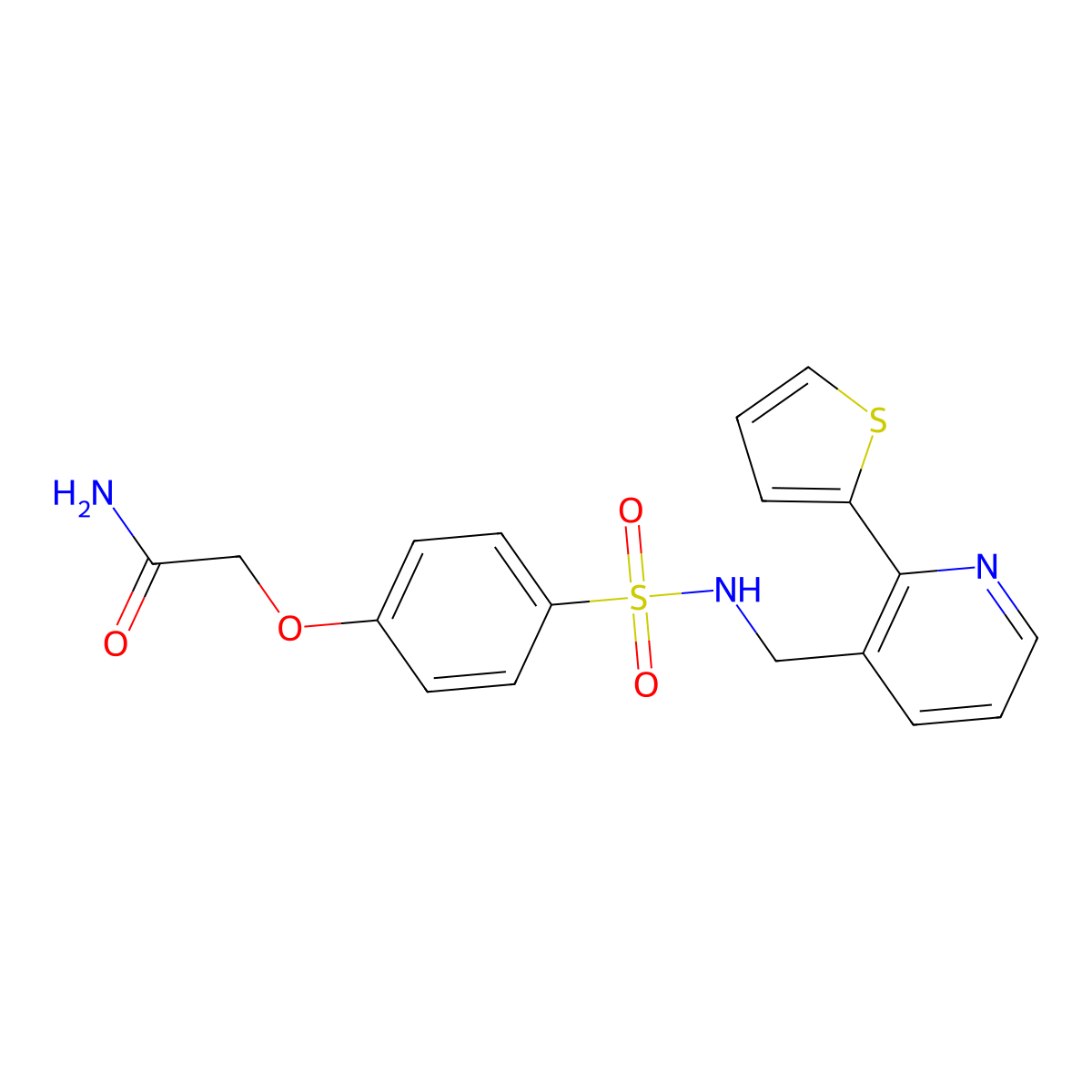 2-(4-(N-((2-(thiophen-2-yl)pyridin-3-yl)methyl)sulfamoyl)phenoxy)acetamide molecular structure, CAS 2034400-54-7