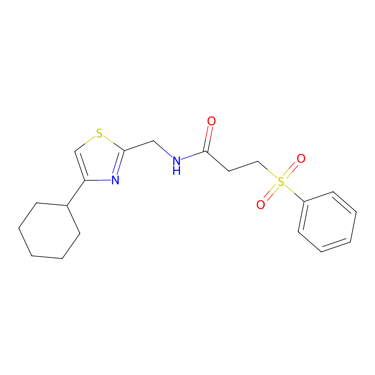N-((4-cyclohexylthiazol-2-yl)methyl)-3-(phenylsulfonyl)propanamide molecular structure, CAS 2034400-55-8