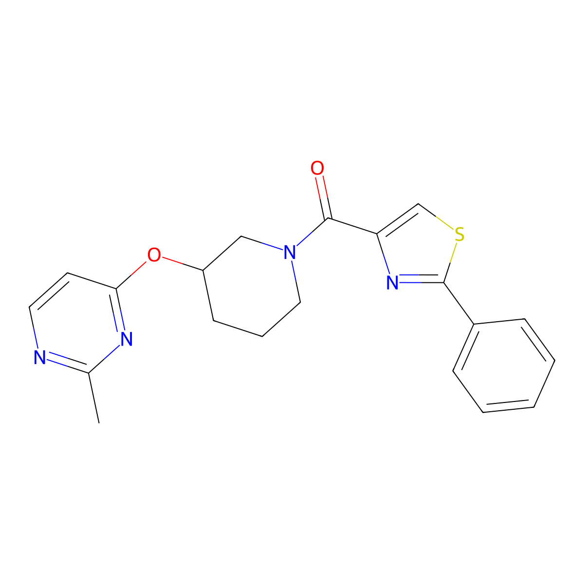 (3-((2-Methylpyrimidin-4-yl)oxy)piperidin-1-yl)(2-phenylthiazol-4-yl)methanone molecular structure, CAS 2034400-56-9