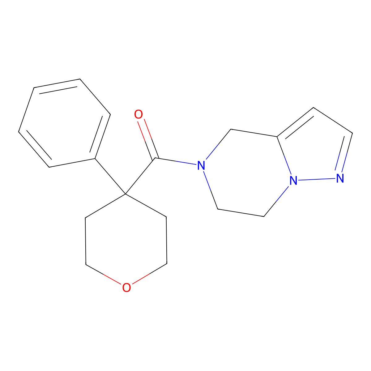 (6,7-dihydropyrazolo[1,5-a]pyrazin-5(4H)-yl)(4-phenyltetrahydro-2H-pyran-4-yl)methanone molecular structure, CAS 2034400-58-1
