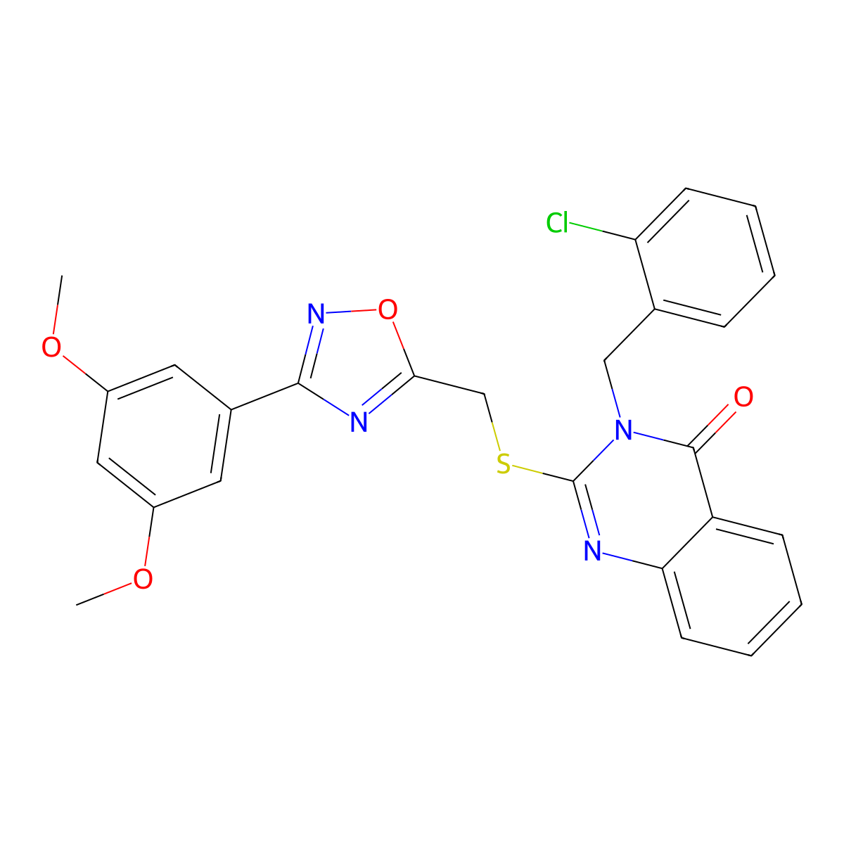 3-(2-chlorobenzyl)-2-(((3-(3,5-dimethoxyphenyl)-1,2,4-oxadiazol-5-yl)methyl)thio)quinazolin-4(3H)-one molecular structure, CAS 2034400-64-9