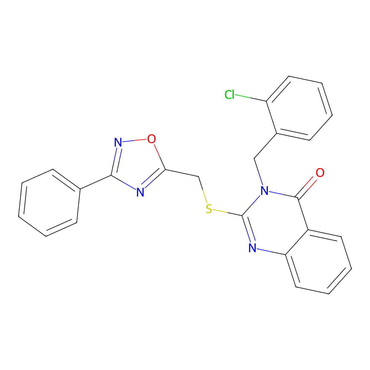 3-(2-chlorobenzyl)-2-(((3-phenyl-1,2,4-oxadiazol-5-yl)methyl)thio)quinazolin-4(3H)-one molecular structure, CAS 2034400-78-5
