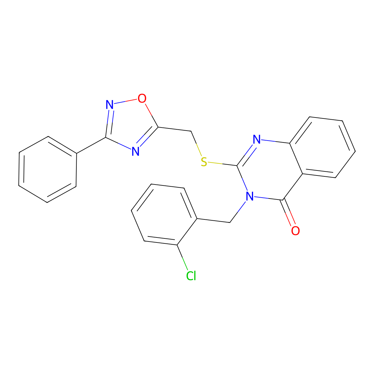 3-(2-chlorobenzyl)-2-(((3-phenyl-1,2,4-oxadiazol-5-yl)methyl)thio)quinazolin-4(3H)-one molecular structure, CAS 2034400-78-5