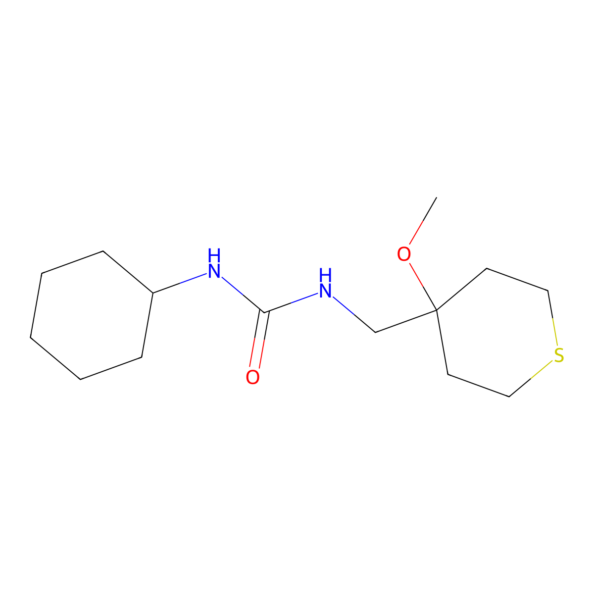 1-cyclohexyl-3-((4-methoxytetrahydro-2H-thiopyran-4-yl)methyl)urea molecular structure, CAS 2034400-79-6