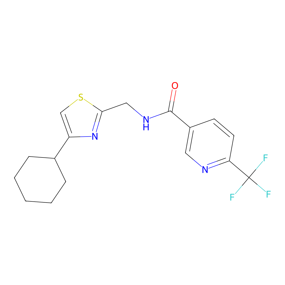 N-((4-cyclohexylthiazol-2-yl)methyl)-6-(trifluoromethyl)nicotinamide molecular structure, CAS 2034400-81-0