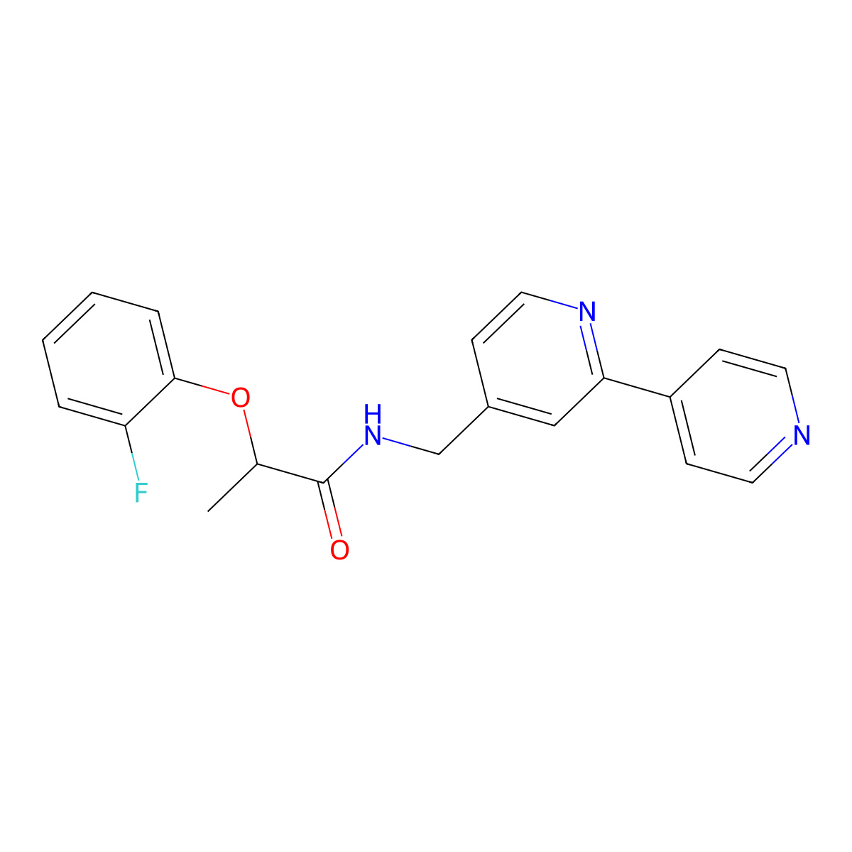 N-({[2,4'-bipyridine]-4-yl}methyl)-2-(2-fluorophenoxy)propanamide molecular structure, CAS 2034401-11-9