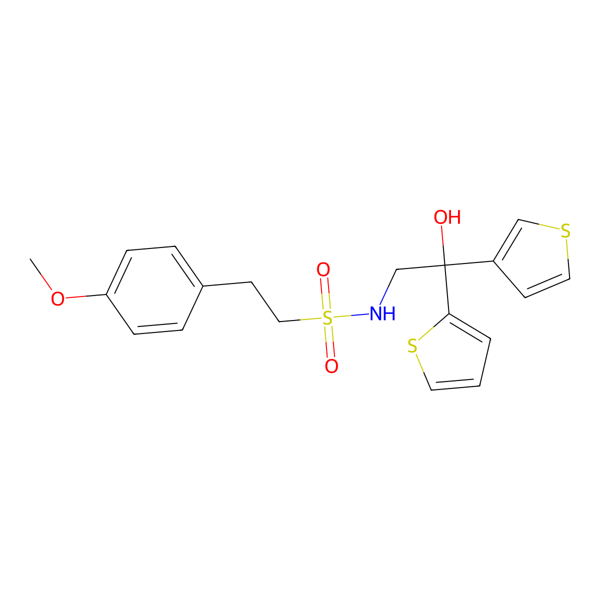 N-(2-hydroxy-2-(thiophen-2-yl)-2-(thiophen-3-yl)ethyl)-2-(4-methoxyphenyl)ethanesulfonamide molecular structure, CAS 2034401-14-2