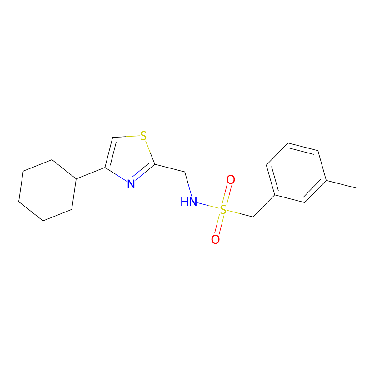 N-((4-cyclohexylthiazol-2-yl)methyl)-1-(m-tolyl)methanesulfonamide molecular structure, CAS 2034401-19-7