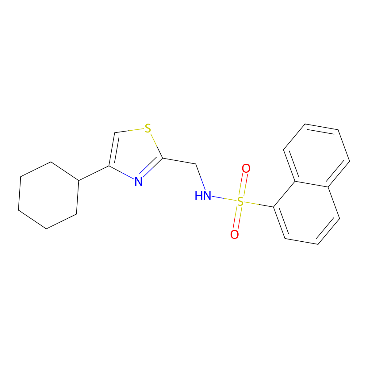 N-((4-cyclohexylthiazol-2-yl)methyl)naphthalene-1-sulfonamide molecular structure, CAS 2034401-25-5