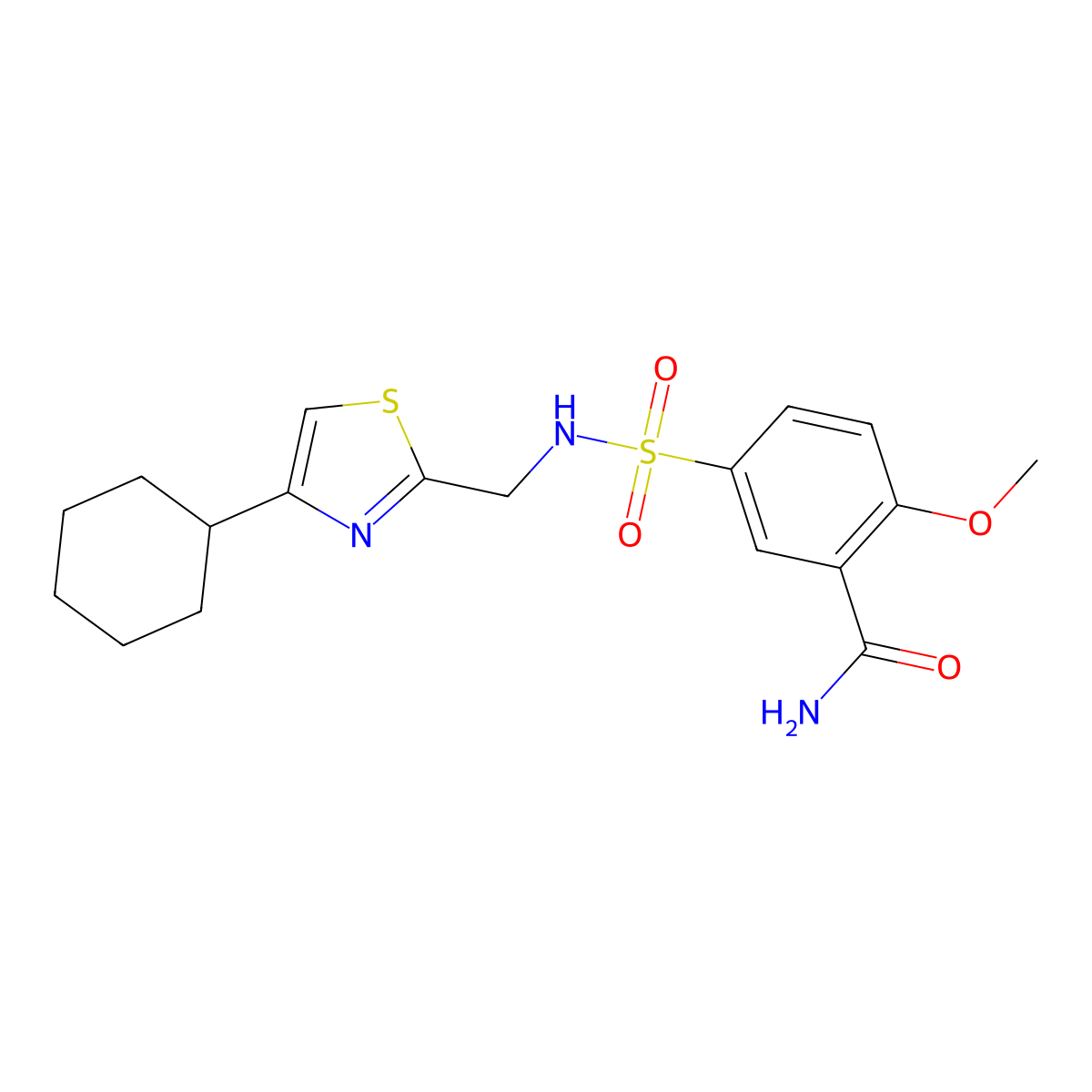 5-(N-((4-cyclohexylthiazol-2-yl)methyl)sulfamoyl)-2-methoxybenzamide molecular structure, CAS 2034401-30-2
