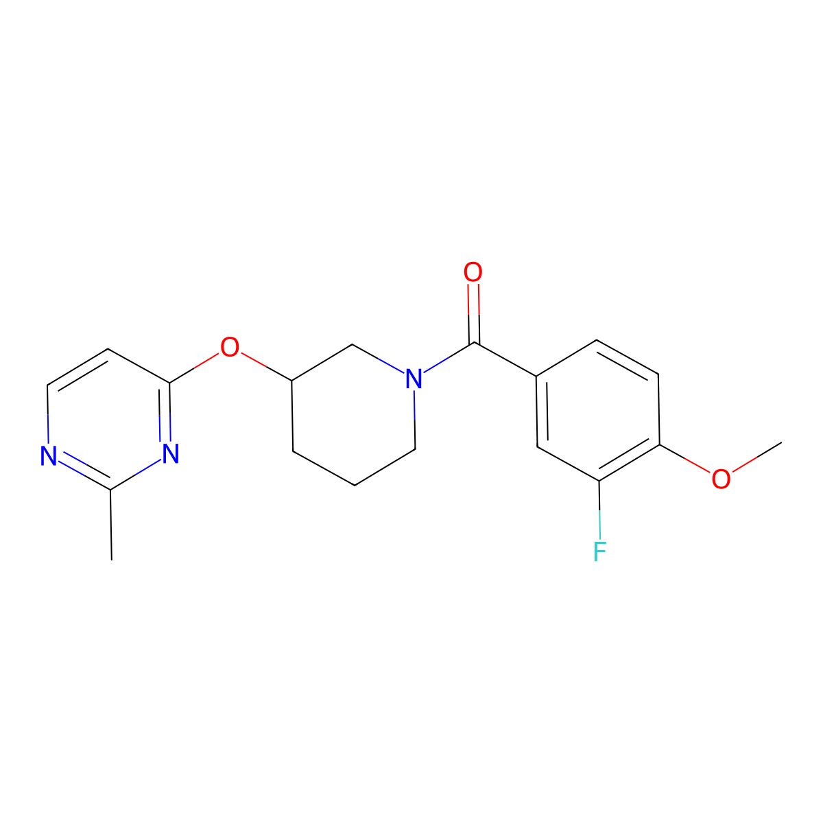 (3-Fluoro-4-methoxyphenyl)(3-((2-methylpyrimidin-4-yl)oxy)piperidin-1-yl)methanone molecular structure, CAS 2034401-31-3