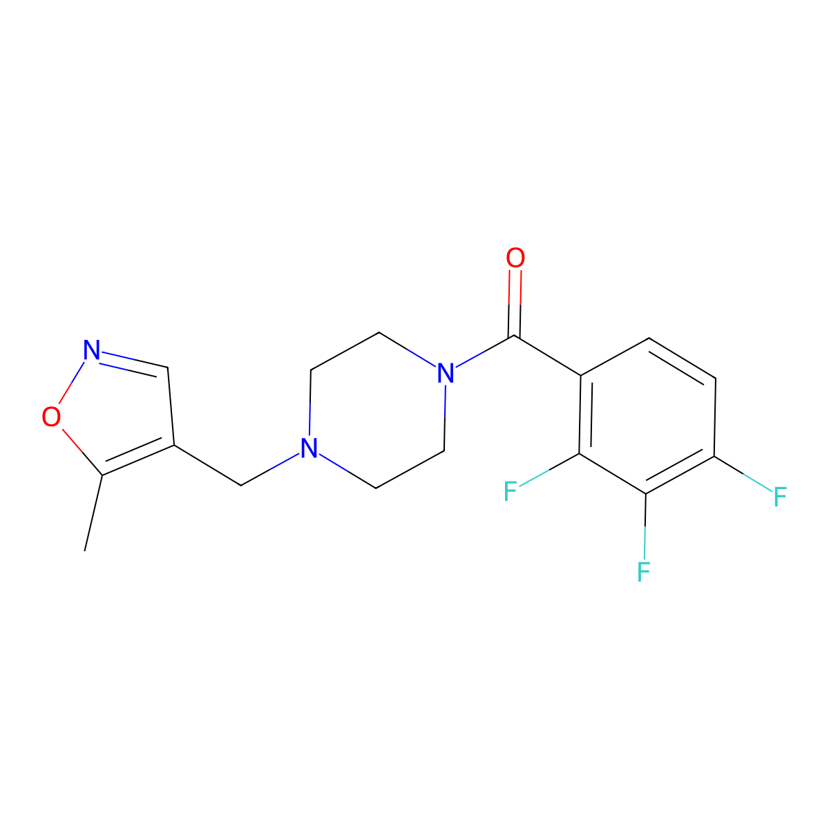 (4-((5-Methylisoxazol-4-yl)methyl)piperazin-1-yl)(2,3,4-trifluorophenyl)methanone molecular structure, CAS 2034401-39-1