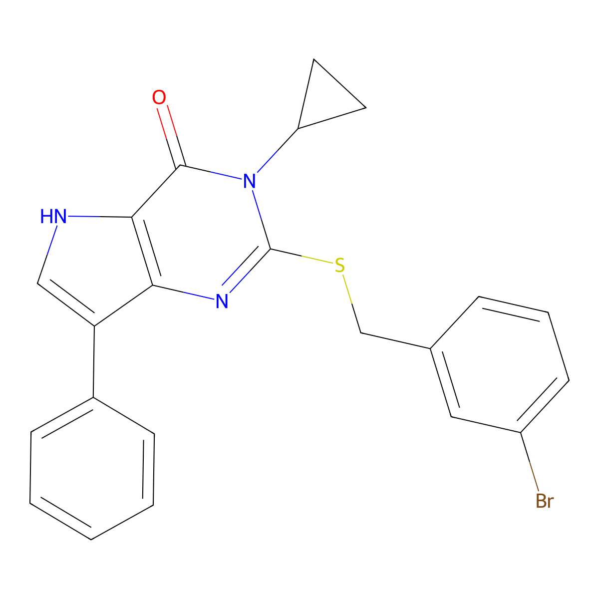 2-((3-bromobenzyl)thio)-3-cyclopropyl-7-phenyl-3H-pyrrolo[3,2-d]pyrimidin-4(5H)-one molecular structure, CAS 2034401-40-4
