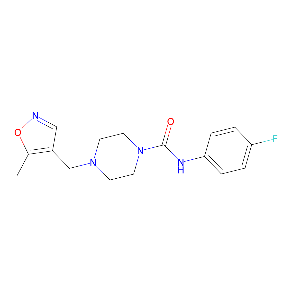 N-(4-fluorophenyl)-4-((5-methylisoxazol-4-yl)methyl)piperazine-1-carboxamide molecular structure, CAS 2034401-42-6