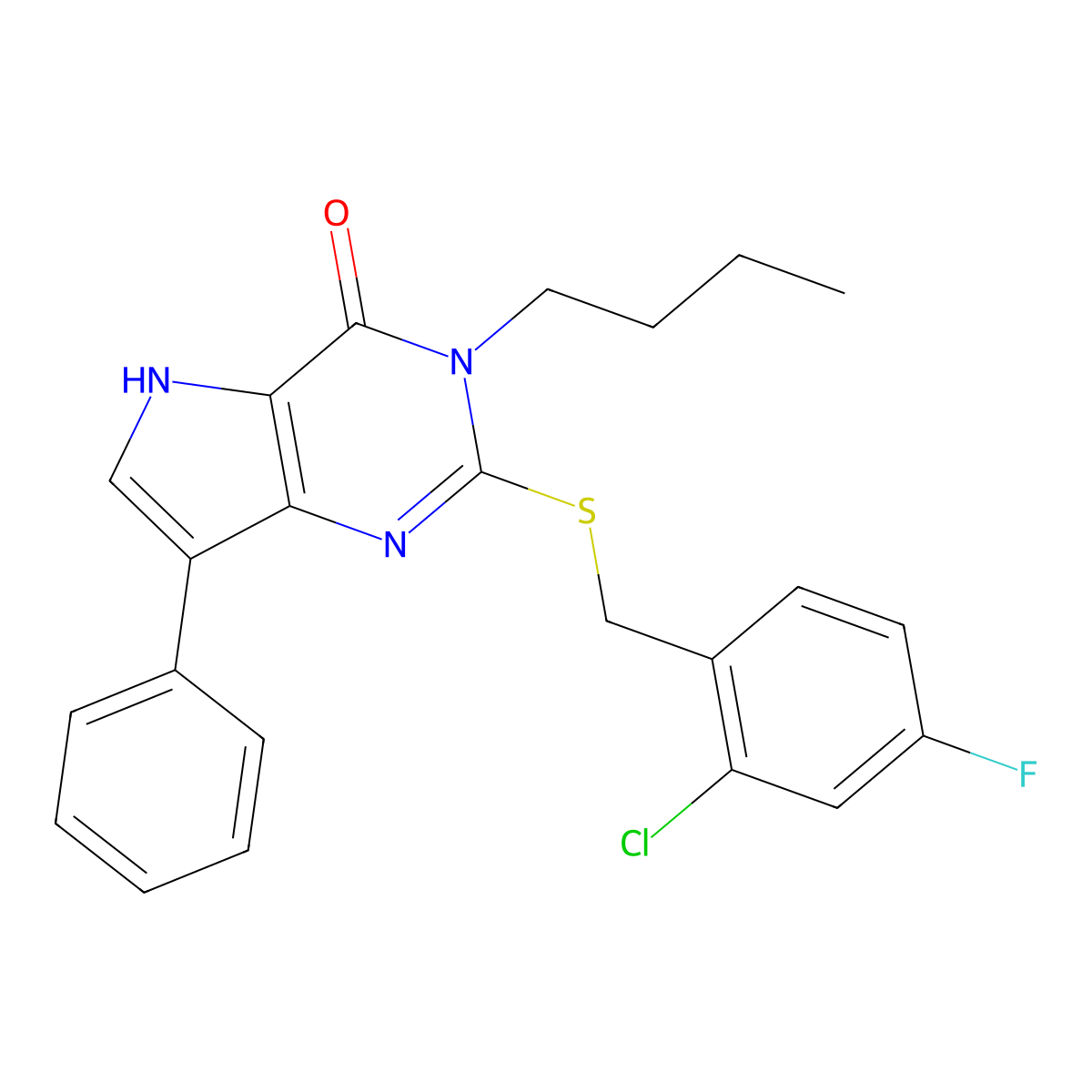 3-butyl-2-((2-chloro-4-fluorobenzyl)thio)-7-phenyl-3H-pyrrolo[3,2-d]pyrimidin-4(5H)-one molecular structure, CAS 2034401-43-7