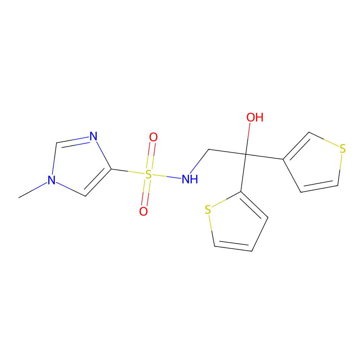 N-[2-hydroxy-2-(thiophen-2-yl)-2-(thiophen-3-yl)ethyl]-1-methyl-1H-imidazole-4-sulfonamide molecular structure, CAS 2034401-48-2