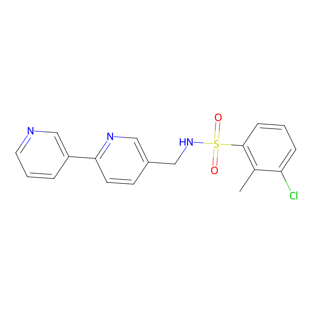 N-([2,3'-bipyridin]-5-ylmethyl)-3-chloro-2-methylbenzenesulfonamide molecular structure, CAS 2034401-50-6