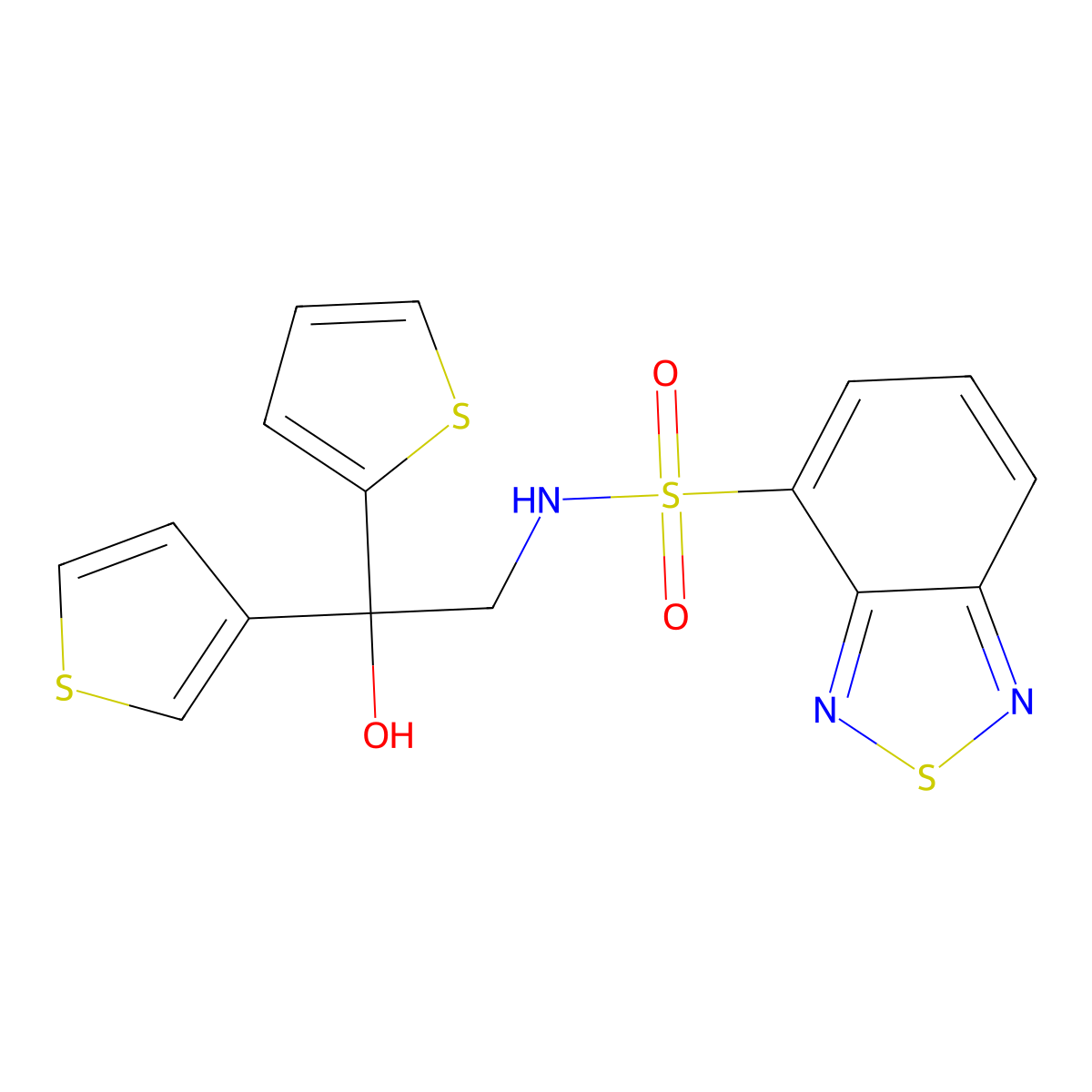 N-(2-hydroxy-2-(thiophen-2-yl)-2-(thiophen-3-yl)ethyl)benzo[c][1,2,5]thiadiazole-4-sulfonamide molecular structure, CAS 2034401-54-0