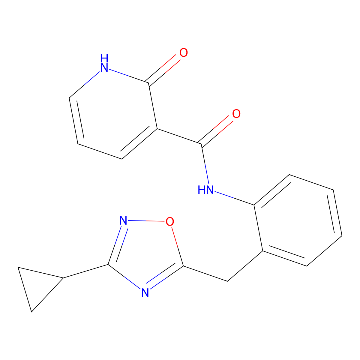 N-(2-((3-cyclopropyl-1,2,4-oxadiazol-5-yl)methyl)phenyl)-2-oxo-1,2-dihydropyridine-3-carboxamide molecular structure, CAS 2034401-56-2